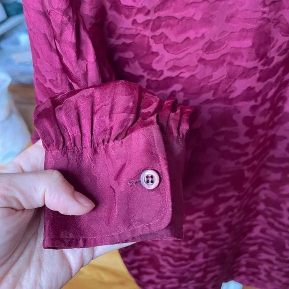 Vintage 1970 Yves Saint Laurent Rive Gauche| Red Silk Bow Blouse| 36 - Picture 6 of 11